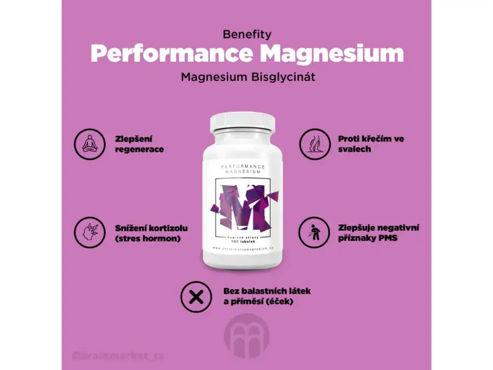 BrainMax Performance Magnesium® 1000 mg, Hořčík 200 mg + Vitamín B6 P5P, 100 vegan kapslí