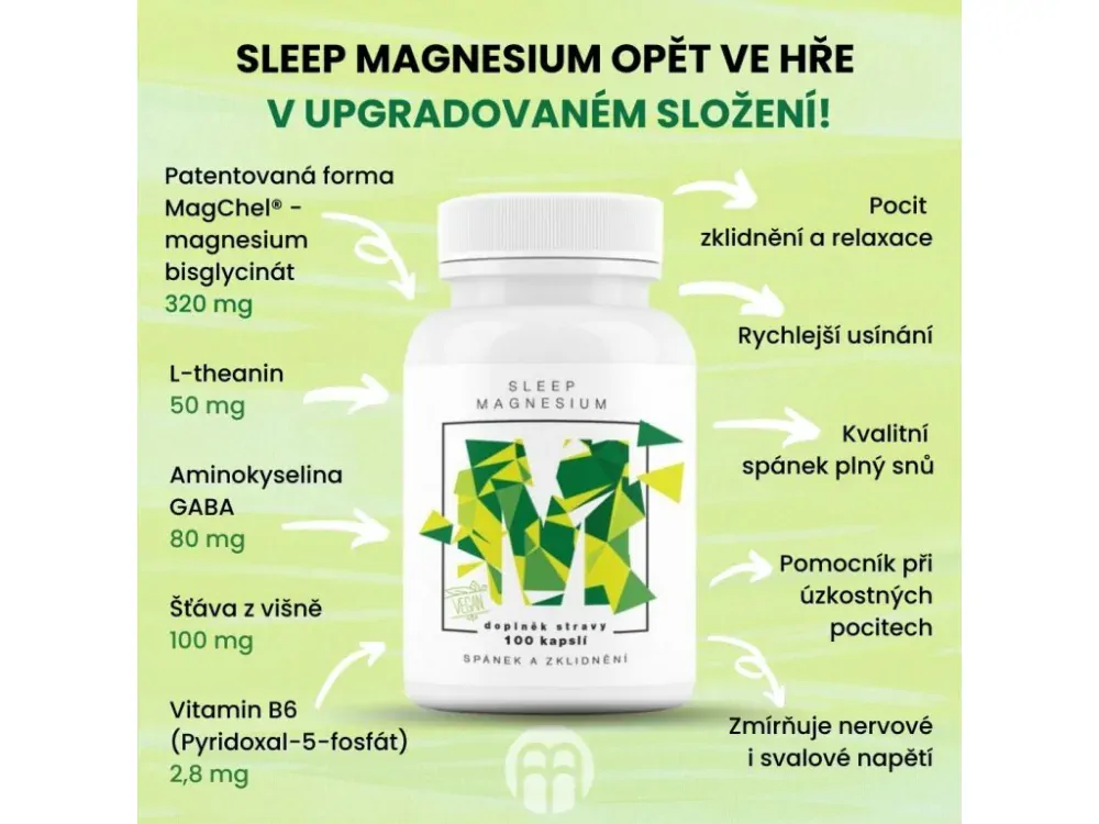 BrainMax Sleep Magnesium, 320 mg, 100 kapslí (Hořčík, GABA, L-theanin, Vitamín B6, šťáva z višně)